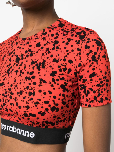 Rabanne Red Paint-splatter Print Jersey Crop Top In Red