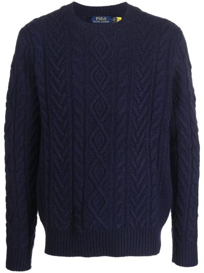 Shop Polo Ralph Lauren Cable-knit Long-sleeve Jumper In Blue