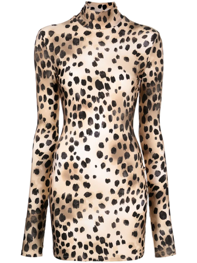 Shop The Andamane Animal-print High-neck Dress In Neutrals