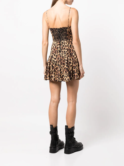 Shop Alice And Olivia Ginny Leopard-print Mini Dress In Brown
