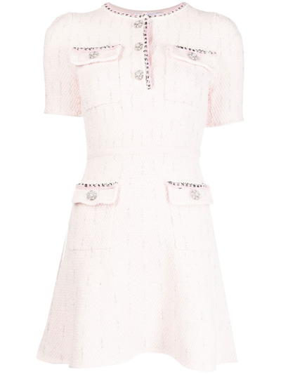 Shop Self-portrait Melange-knit Mini Dress In Pink