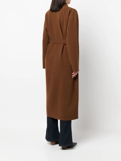 Shop Nuur Mid-length Belted-coat In Brown