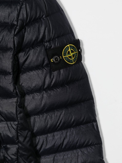 Shop Stone Island Junior Logo-patch Hooded Puffer Jacket In Blue