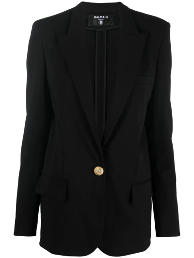 Shop Balmain Embossed-buttons Single-breasted Blazer In Black