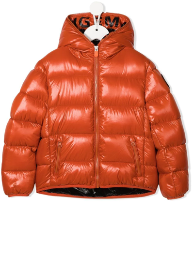 Save The Duck Hooded Zipped-up Padded Jacket In Orange
