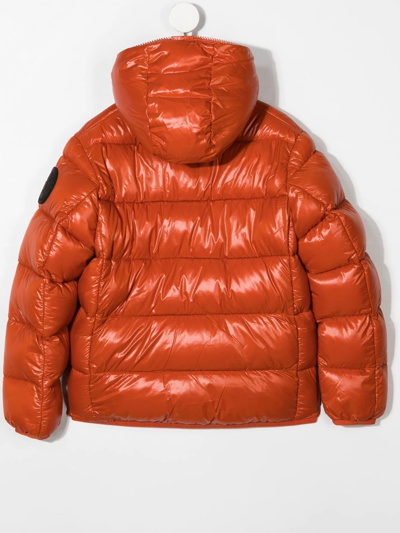 Shop Save The Duck Hooded Zipped-up Padded Jacket In Orange