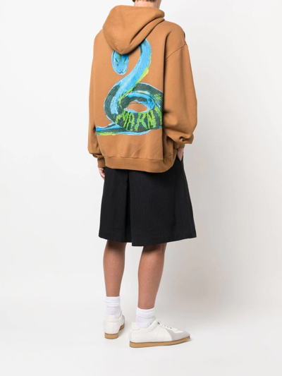 Marni Snake Graphic Print Hoodie In Brown