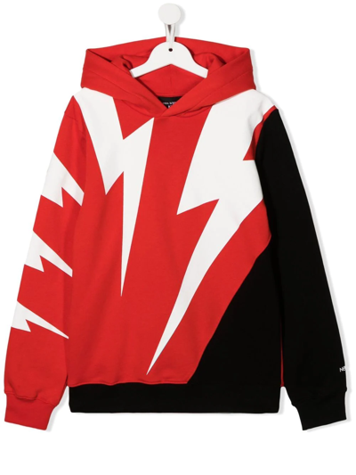Shop Neil Barrett Teen Lightning Bolt-print Hoodie In Red