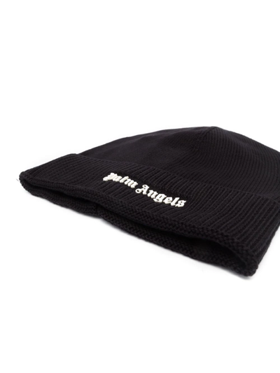 Shop Palm Angels Logo-lettering Knitted Beanie In Black