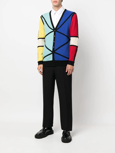 Shop Charles Jeffrey Loverboy Colour-block Ribbed-knit Cardigan In Black