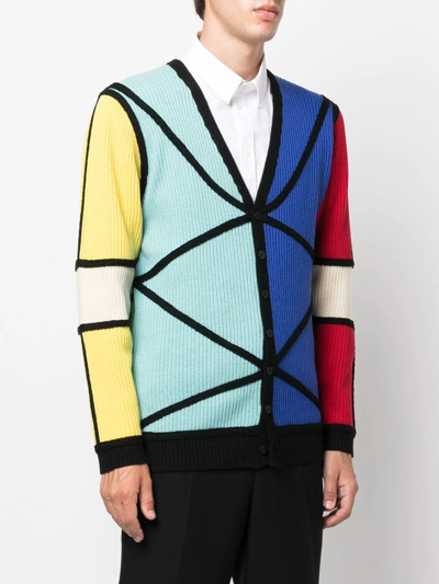 Shop Charles Jeffrey Loverboy Colour-block Ribbed-knit Cardigan In Black