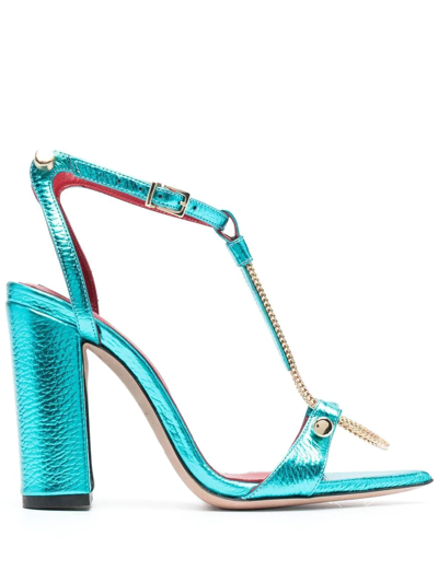 Shop Hardot Chain-detail Metallic Open-toe Sandals In Blue