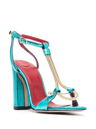 Shop Hardot Chain-detail Metallic Open-toe Sandals In Blue