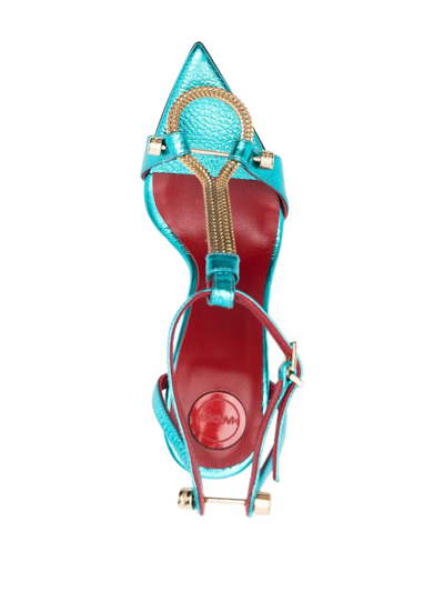 Shop Hardot Chain-detail Metallic Open-toe Sandals In Blue