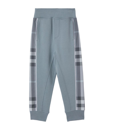 Shop Burberry Kids Cotton Check-panel Sweatpants In Blue