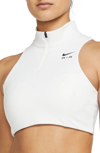 Shop Nike Air Dri-fit Swoosh Mock Zip Sports Bra In White/ White/ Black