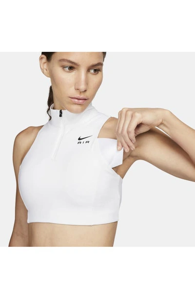 Shop Nike Air Dri-fit Swoosh Mock Zip Sports Bra In White/ White/ Black