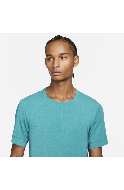 Shop Nike Dri-fit Yoga T-shirt In Geode Teal/ Roma Green/ Black