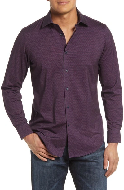 Shop Bugatchi Ooohcotton® Geometric Print Button-up Shirt In Plum