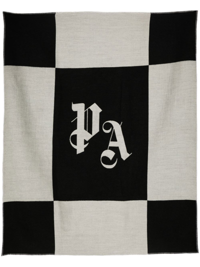 Shop Palm Angels Checkerboard Monogram-print Blanket In 黑色