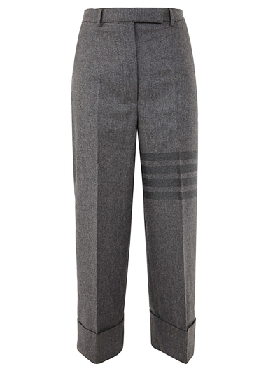Shop Thom Browne High Waisted Straight Leg Trouser W/ Engineered Tonal 4 Bar In Flannel In Med Grey