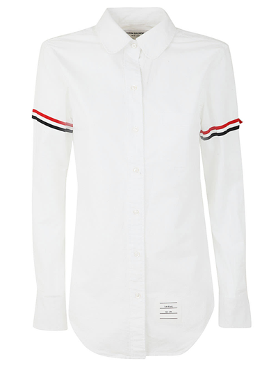 Shop Thom Browne Classic Round Collar Shirt W/ Rwb Grosgrain Armbands In Oxford In White