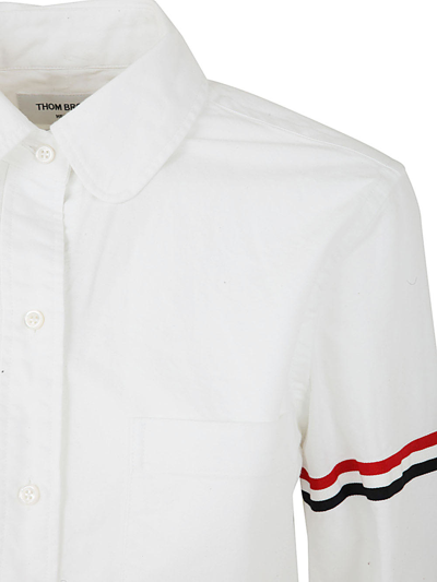 Shop Thom Browne Classic Round Collar Shirt W/ Rwb Grosgrain Armbands In Oxford In White