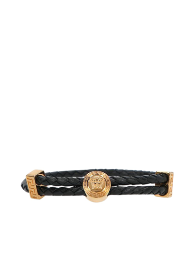 Shop Versace Bracelet Metallo+pelle In V Black Gold