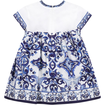 Shop Dolce & Gabbana White Dress For Baby Girl With Logo In Multicolor