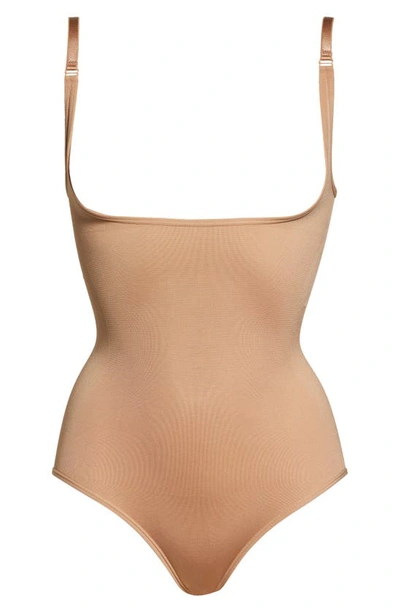 Shop Shapermint Essentials Open Bust Shaper Bodysuit In Latte