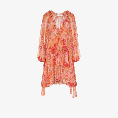 Shop Zimmermann Violet Paisley Print Silk Mini Dress - Women's - Silk/polyester/spandex/elastane In Pink