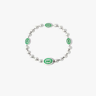 Shop Gucci Sterling Silver Interlocking G Bracelet In White