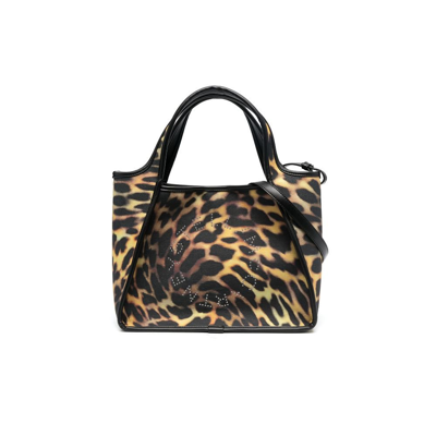 Shop Stella Mccartney Black Leopard Print Studded Logo Tote Bag