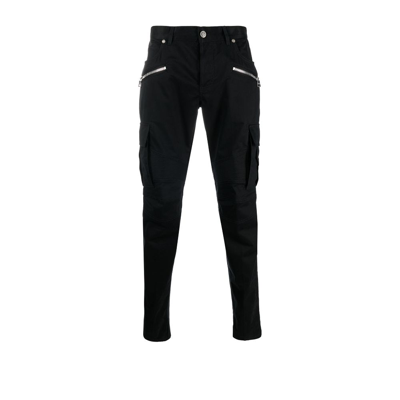 Shop Balmain Denim Cargo Trousers - Men's - Cotton/spandex/elastane/calf Leather In Black