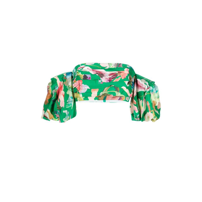 Shop Alemais Arlo Printed Off-the-shoulder Silk Blouse - Women's - Silk In Green