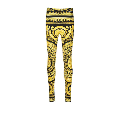 Shop Versace Black Barocco Print Leggings - Women's - Polyamide/spandex/elastane In Yellow