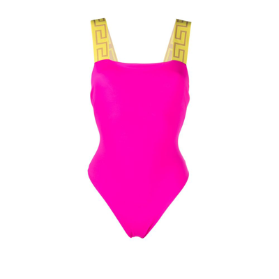 Shop Versace Pink Greca Border Swimsuit