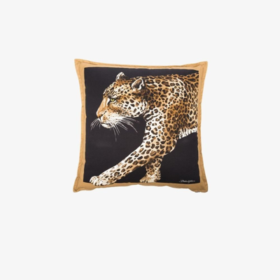 Shop Dolce & Gabbana Black Leopardo Printed Medium Cushion