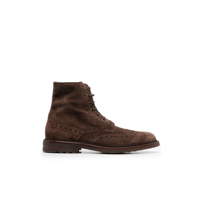 Shop Brunello Cucinelli Brown Brogue Detail Suede Ankle Boots