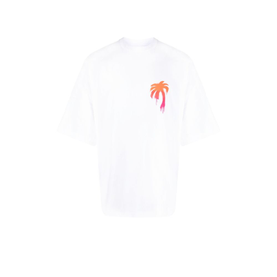 Shop Palm Angels White Spray Paint Effect Logo Cotton T-shirt