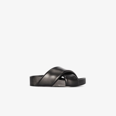 Shop Jil Sander Crossover Strap Leather Slides In Black