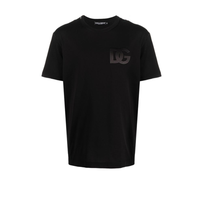 Shop Dolce & Gabbana Black Dg Embroidered Cotton T-shirt