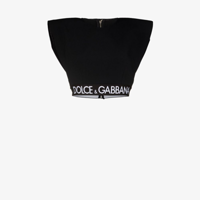 Shop Dolce & Gabbana Black Padded Shoulder Crop Top