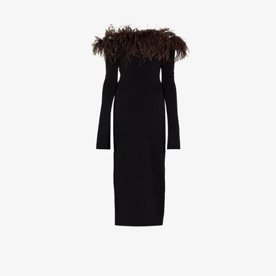 Shop 16arlington Black Orion Off-the-shoulder Feather Dress