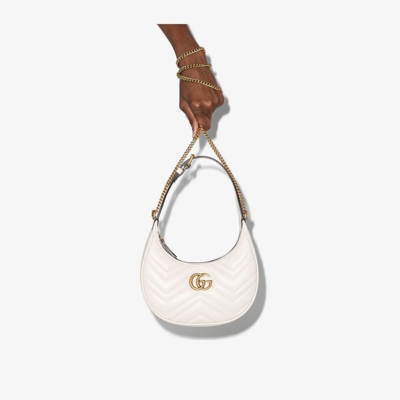 Shop Gucci Gg Marmont Half-moon Shaped Mini Bag In White