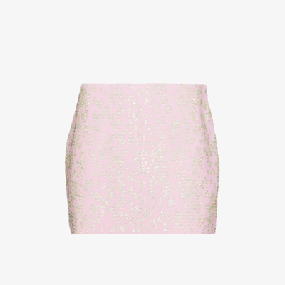 Shop Blumarine Pink Crystal Embellished Mini Skirt
