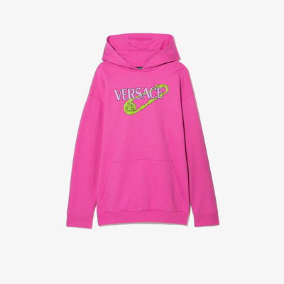 Shop Versace Teen Pink Safety Pin Logo Cotton Hoodie