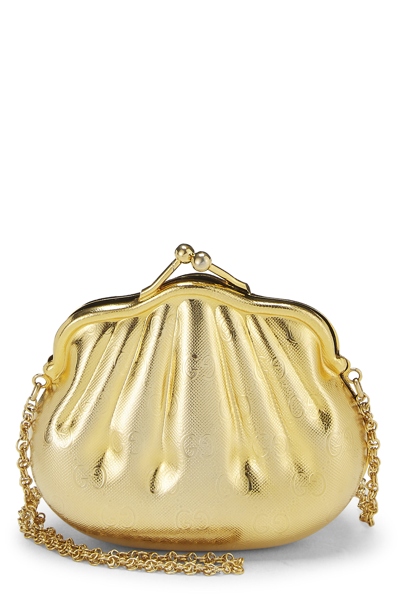 Pre-owned Gucci Gold Original Gg Metal Seashell Minaudiere