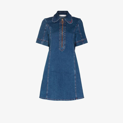 Shop See By Chloé Denim Collared Mini Dress - Women's - Elastane/cotton In Blue
