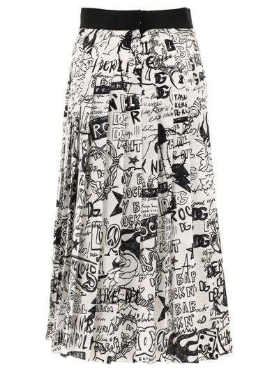 Shop Dolce & Gabbana "graffitti" Pleated Skirt In White